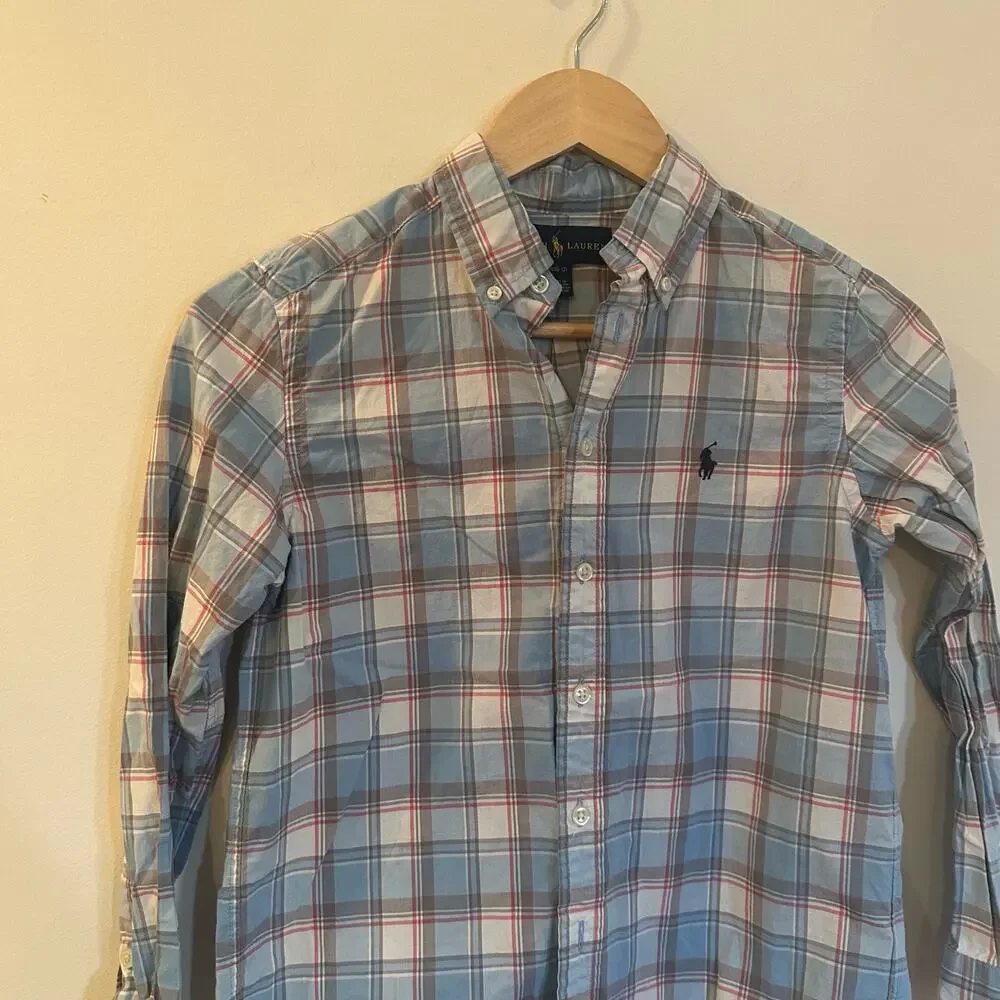 Ralph Lauren Button Down Long Sleeve sz 10-12 Polo Logo Shirt Pony Logo M
